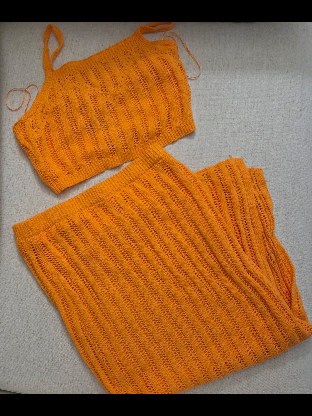 Orange Knit Two-Piece Skirt Set Size M 2P-006